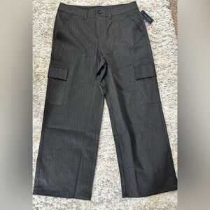 Tommy Hilfiger Womens 14 Metallic Pinstripe Wide Leg Cargo Pants Grey J41KN656